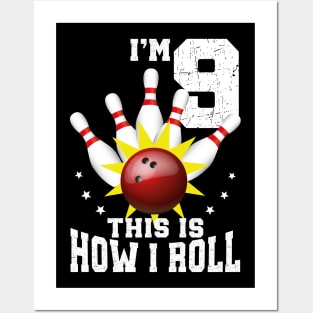 Kids Kids 9 Year Old Player Bowling 9th Birthday Party How I Roll Posters and Art